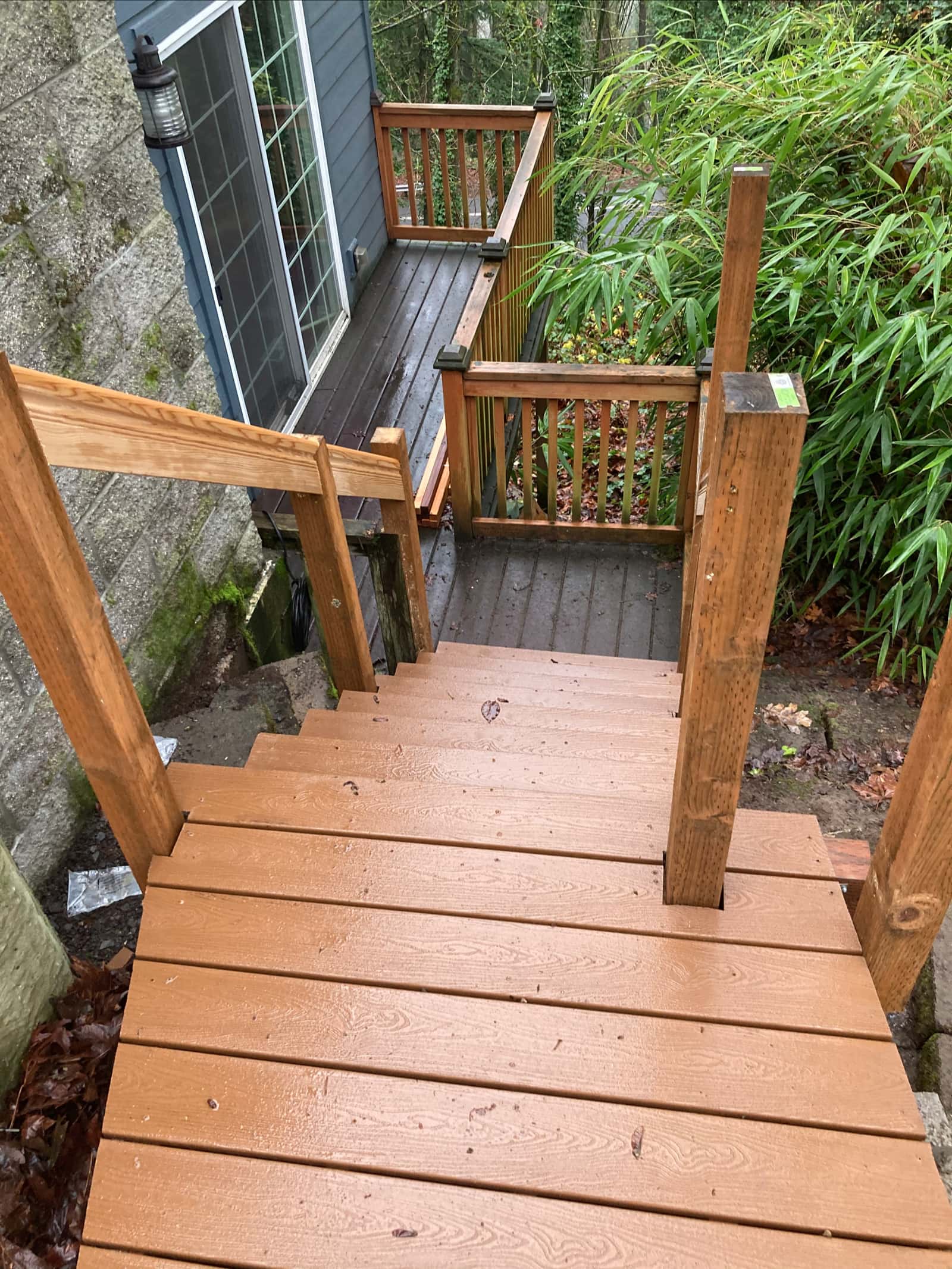 Exterior wood staircase with white railing — Stumptown Stairs, Portland, OR