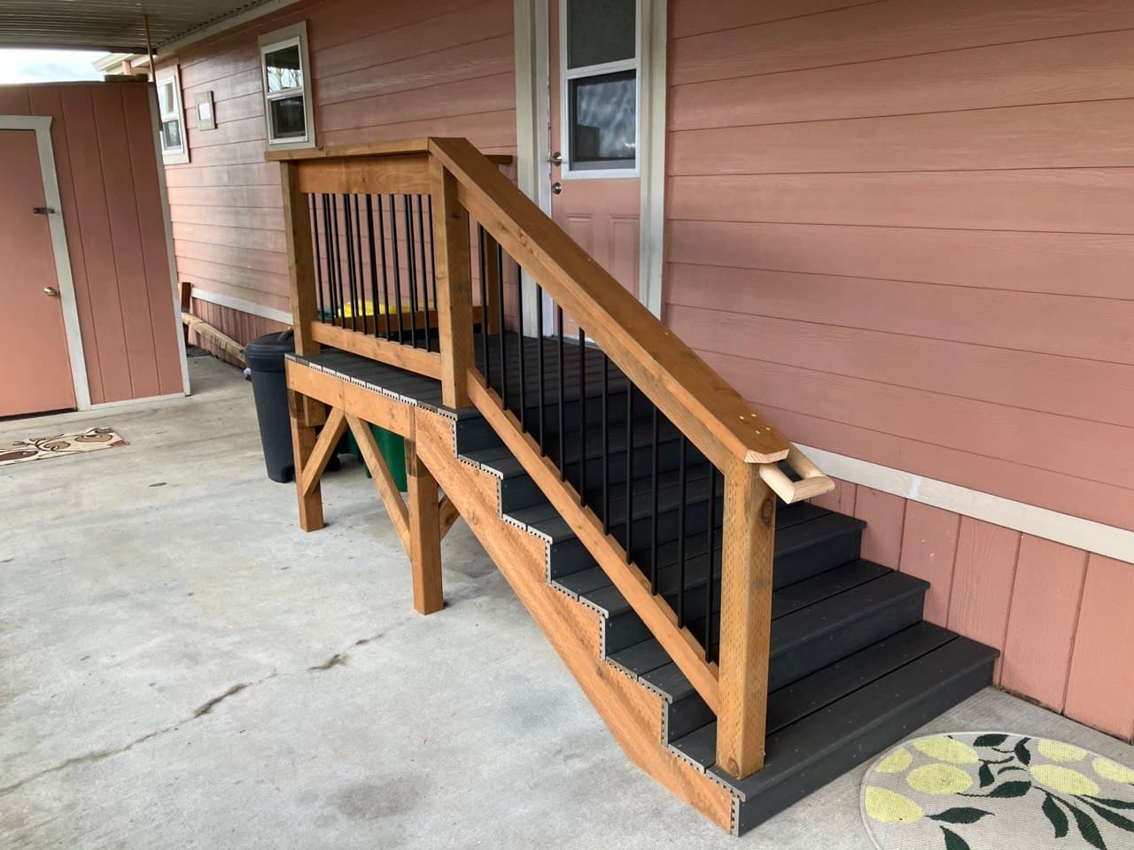 Exterior stairs with cedar frame and black treads, Portland